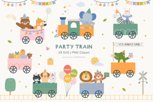 All Aboard for a Memorable Celebration with Animal Train Birthday Party Clipart