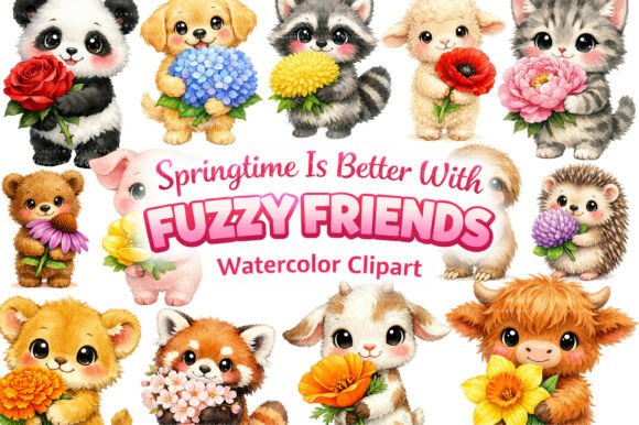 Capturing Spring's Charm: Watercolor Baby Animal Clipart
