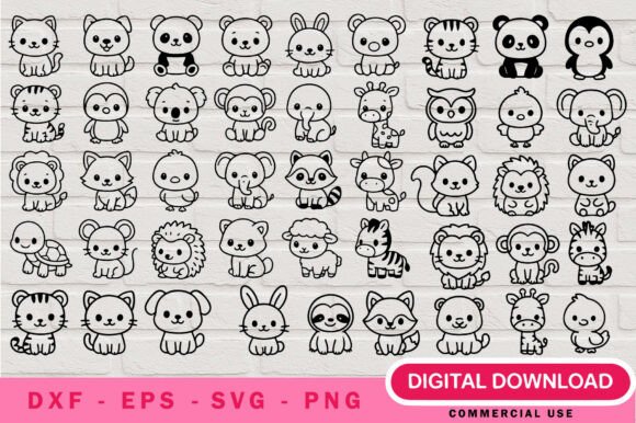 Chibi Animal Outline SVG Bundle: Modern Craft Designs