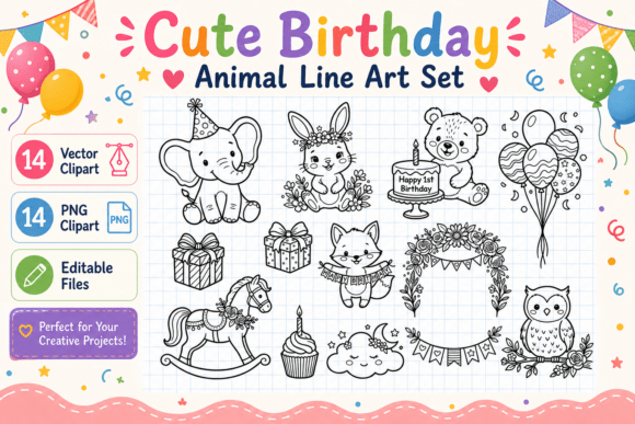 Cute Birthday Animal Line Art: A Creative Toolkit for Celebrations