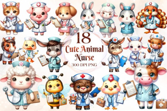 Cute Farm Animal Nurse Clipart: Your Go-To Design Asset