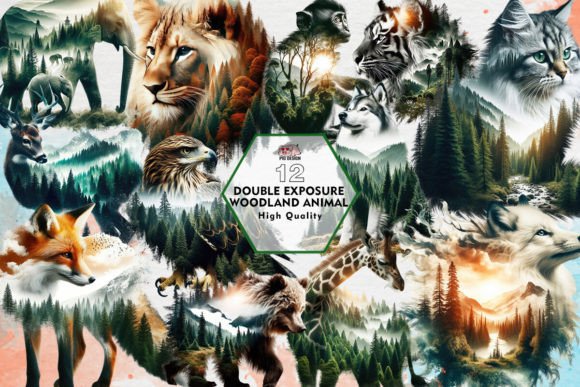 Double Exposure Woodland Animal Clipart: Nature Meets Artistry