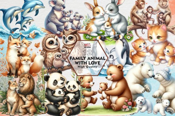 Family Animal with Love Clipart PNG: Infuse Projects with Charm