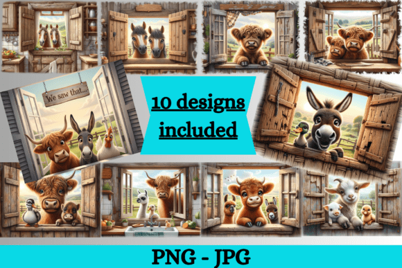 Farm Animal Cutting Board PNG Bundle: Charming Clipart for Every Project