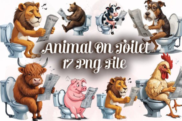 Hilarious Designs with Funny Animal on Toilet PNG