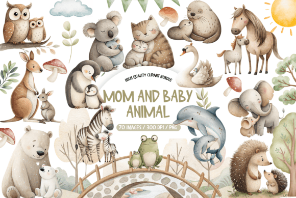 Mom and Baby Animal Clipart Bundle: Heartwarming Design Assets