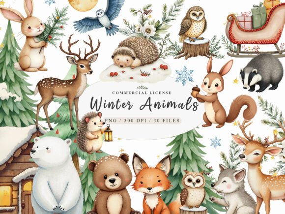Rustic Winter Animal Clipart Bundle: Your Cozy Design Toolkit