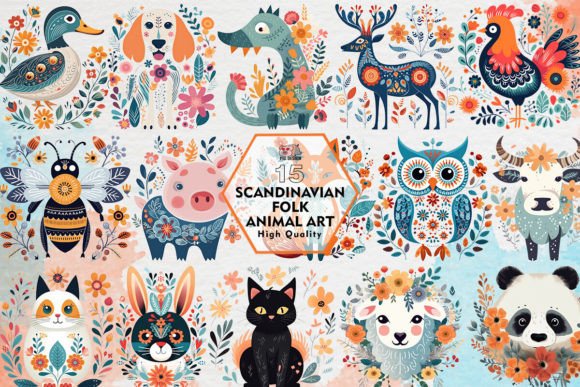 Scandinavian Folk Animal Art Clipart: Your Design Toolkit