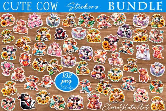 Stickers with Cute Cow: Adorable Animal Art for Designers