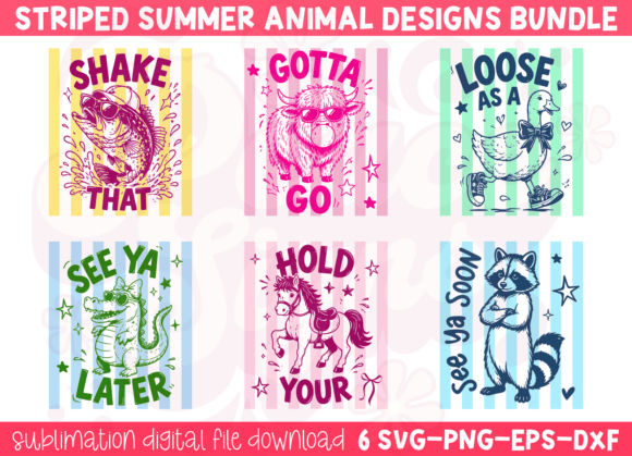 Stripes Funny Summer Animal PNG Bundle: A Creative Asset for Every Project