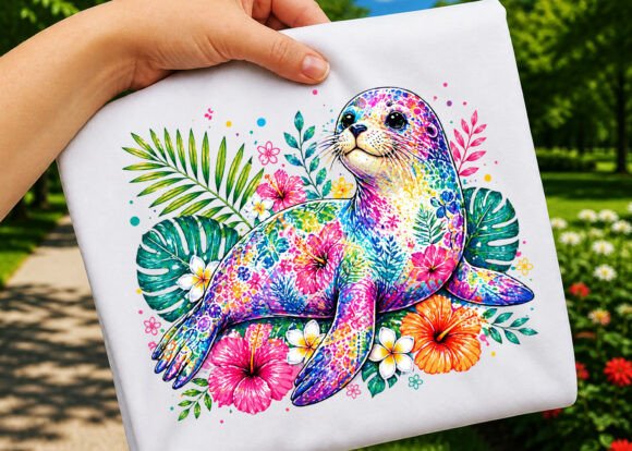 Tropical Summer Floral Seal: A Vibrant Design Asset