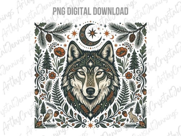 Unleashing Creative Energy with the Celestial Folk Art Wolf Animal PNG