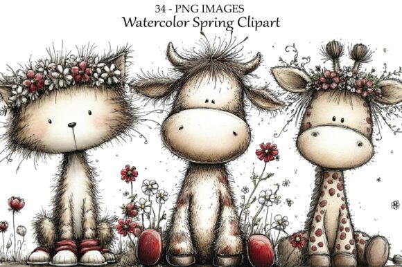 Watercolor Spring Farm Animal Clipart: A Charming Design Asset