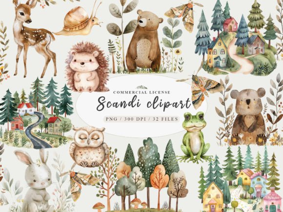 Woodland Animal Clipart, Nordic Cute PNG: Your Design Toolkit